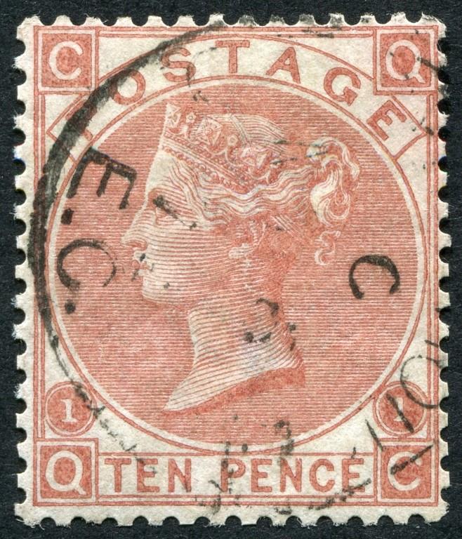 SG113 1867-80 10d pale Red-Brown QC, VF/U with central cds