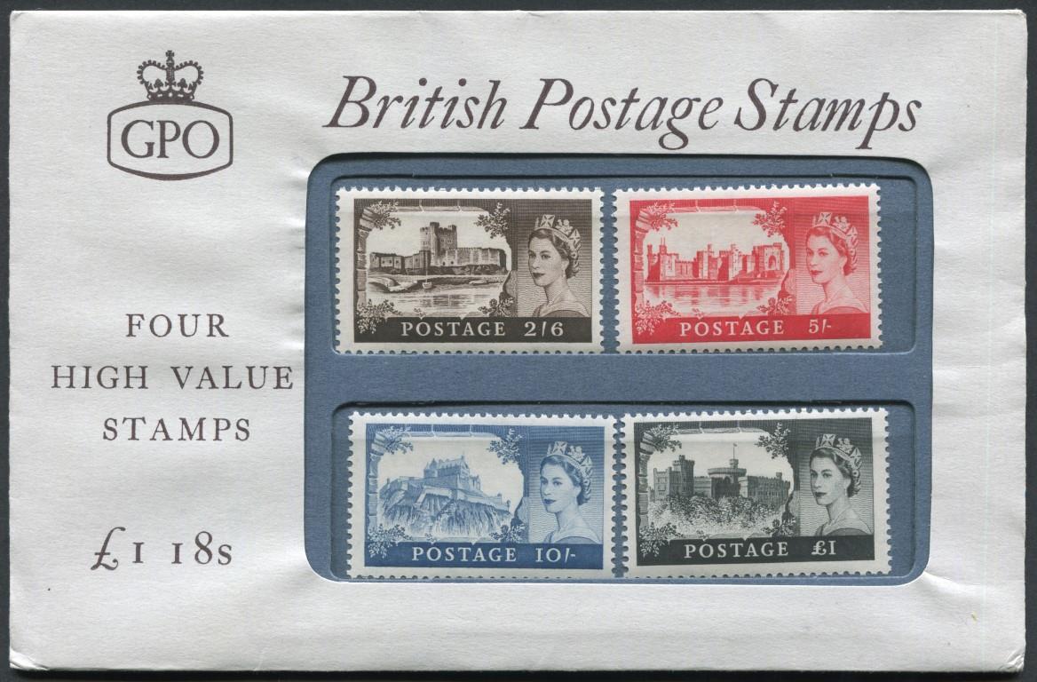 SG 595-598 1960 De La Rue Castles in rare Post Office presentation pack