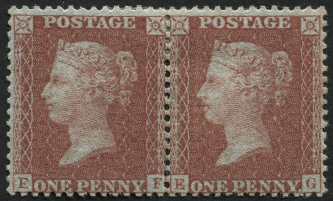 SG29 1855 1d Red-Brown pl24 EF-EG pair mint, v fine extra fresh M/M