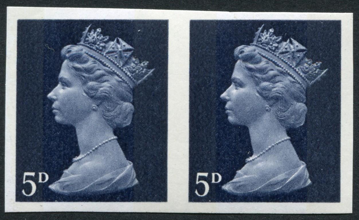 SG735c 1967-70 5d Royal Blue imperforate horizontal pair, U/M