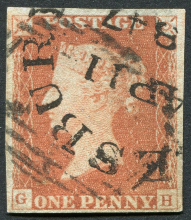 1d Red-Brown plate 69 GH, AYLESBURY 1847 TOWN cds on top of light numeral