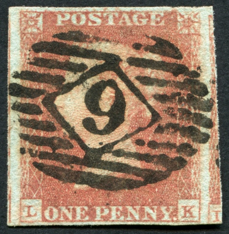 1d Red-Brown plate 75 LK, Union Jack re-entry VF/U London 6 numeral clear of the variety