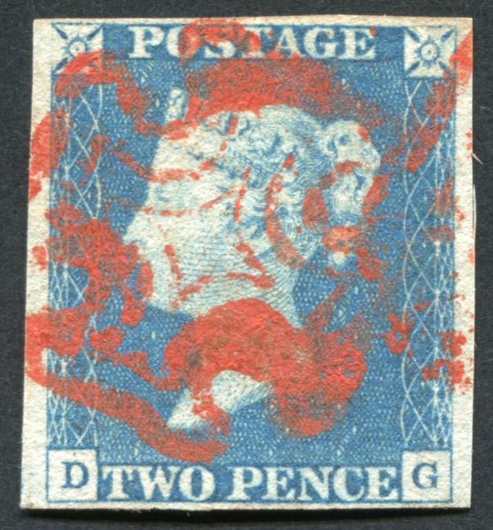 2d Blue plate 1 DG Vermilion Maltese cross, lovely strong strike four good-large margins