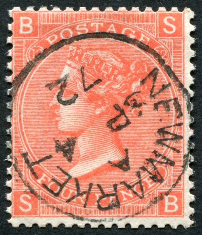 SG95 4d plate 12 deep Vermilion, VF/U NEWMARKET 1872 cds, fresh and lovely colour