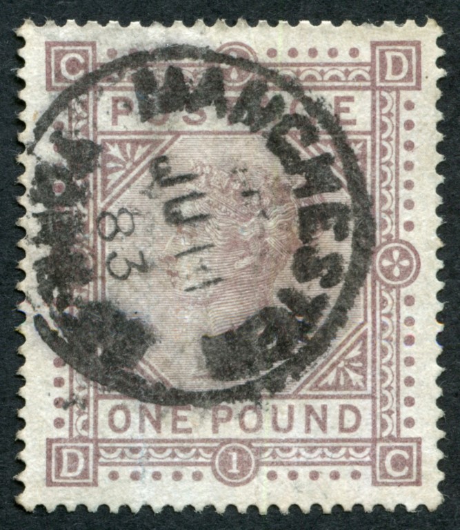 SG132 1 Brown (Wmk Anchor) Blued paper VG/U MANCHESTER 1883 cds