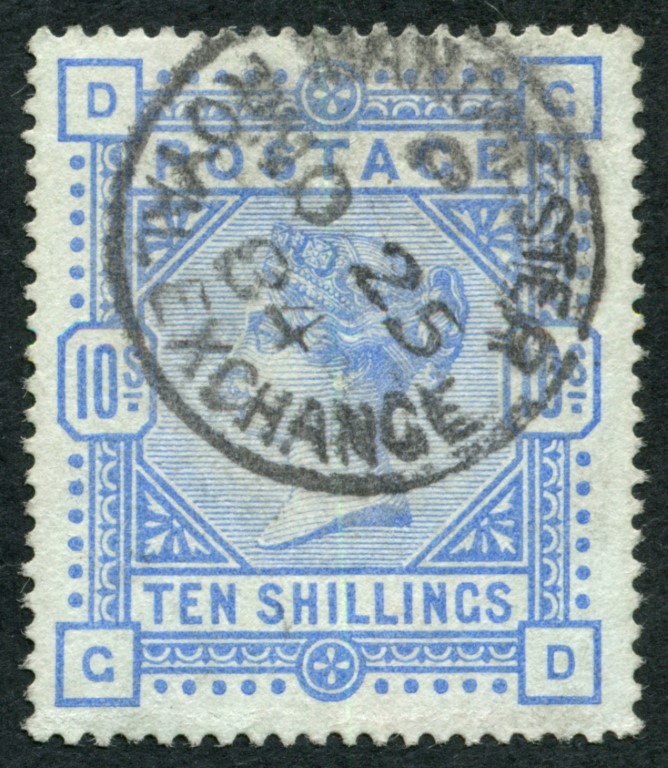 SG177 10/- (on Blued paper) VF/U MANCHESTER 1884 cds