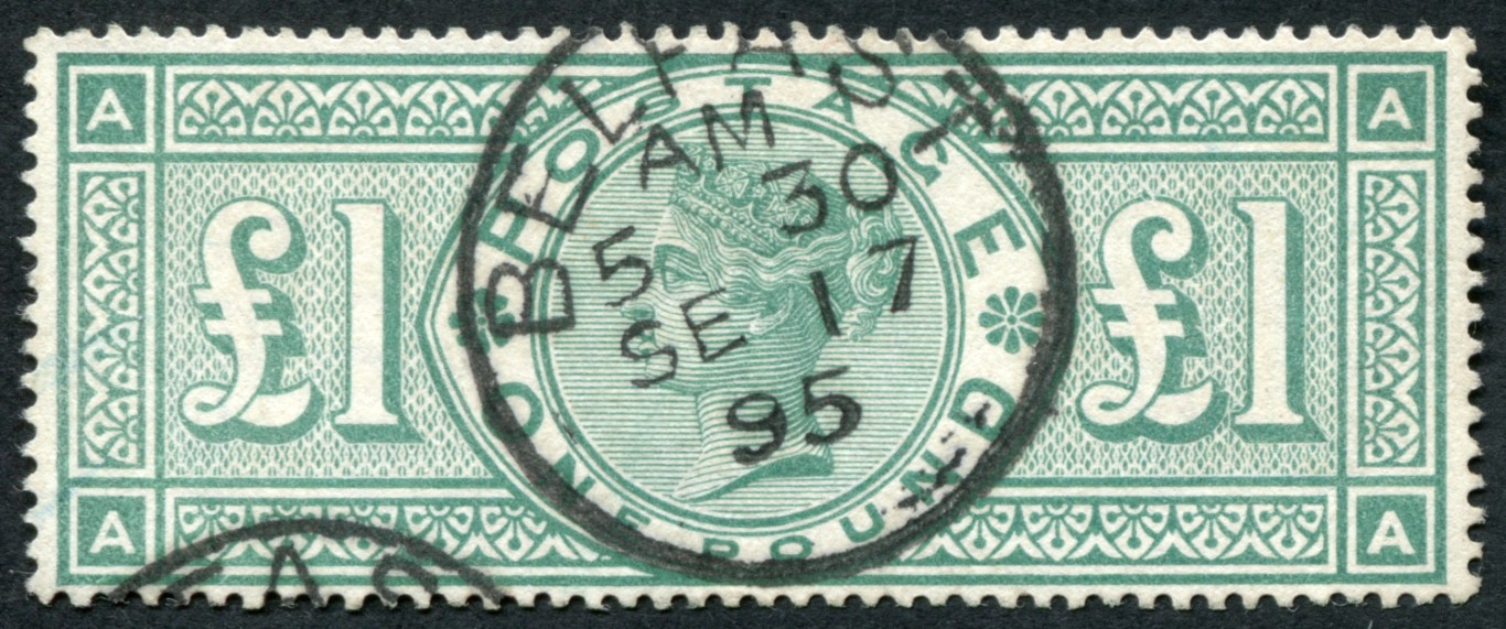 SG212 1 Green with bright colour, central BELFAST cds 1895 - attractive