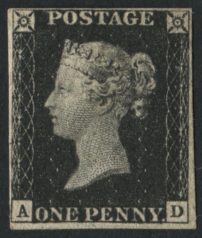 SG2pl1b  1840 1d Black plate 1b AD, 4 margins very fine mounted mint, RPS Cert (1974)