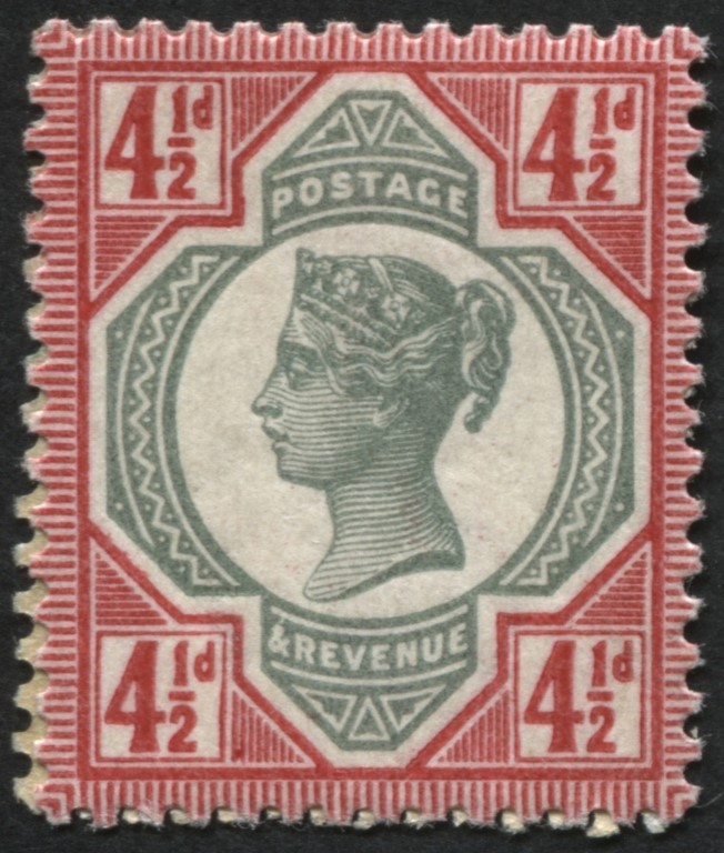 SG206a 1887 4d Green & deep Carmine U/M, pristine fresh top sheet marginal with excellent colour