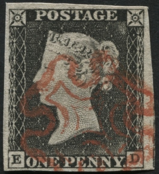 1840 1d plate 1A ED, Grey-Black shade showing plate wear, crisp Red Maltese cross