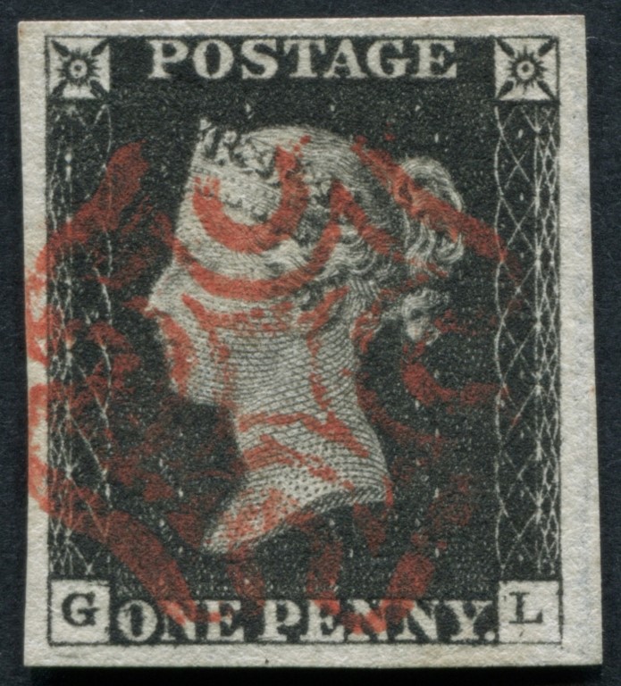 1d Black plate 1B, 4 v large margins