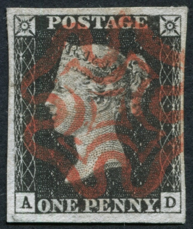 1d Black plate 4, 4 large margins