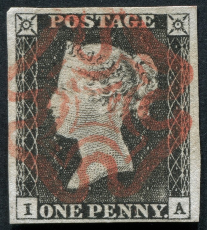 1d Black plate 1A, 4 large margins