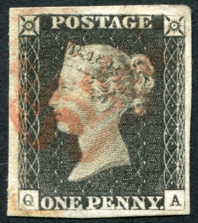 SG2 1d Black plate 2 QA, an exceptionally good looking F/U with Rose-Red Maltese cross