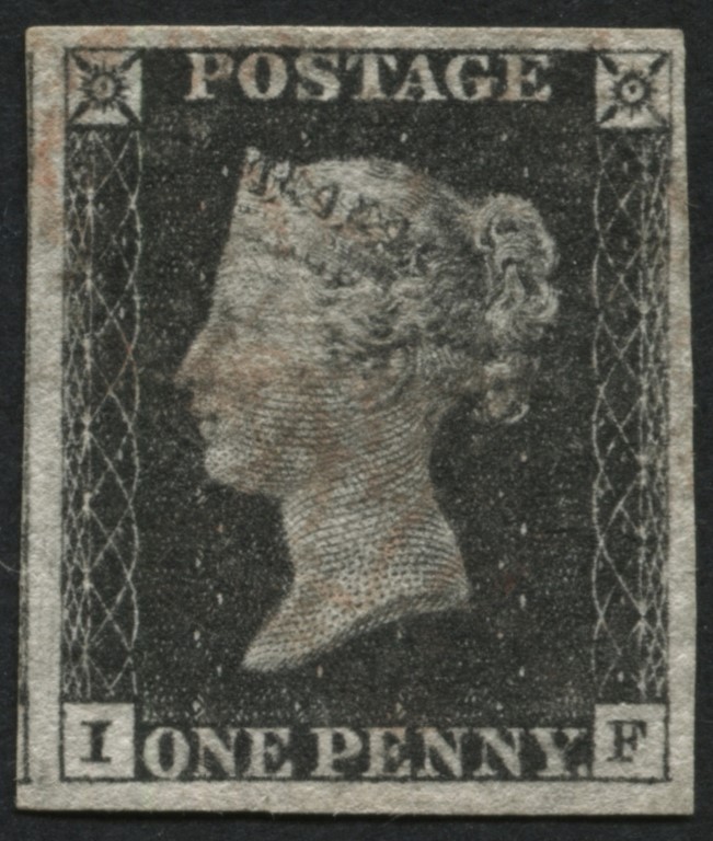 SG2 1d Black plate 7 IF, a v fine example with 4 large or very large margins, feint Red Maltese cross