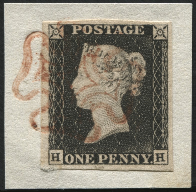 SG3 1d Grey Black plate 1a HH, good margins tied to small piece, pale Red Maltese cross