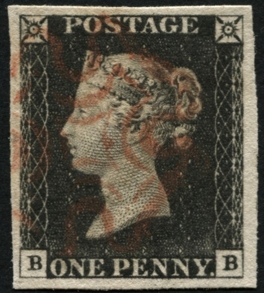 SG3 1d Grey-Black plate 3 BB, displaying 4 huge margins, light Red Maltese cross cancel