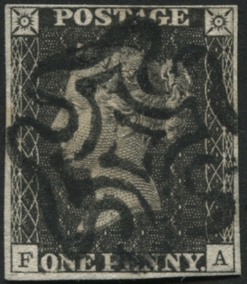 SG3 1d Grey-Black FA plate 9 in a paler shade, with 4 large to v large margins, superb Black Maltese cross