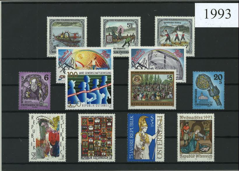 Austria Year Sets 1993 SG2315-2362 - 28 Stamps (+ 3 defs)