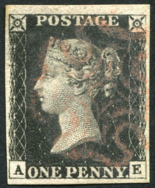 1840 1d Black AE plate 5, a most attractive example with fantastic Rose-Pink Maltese cross