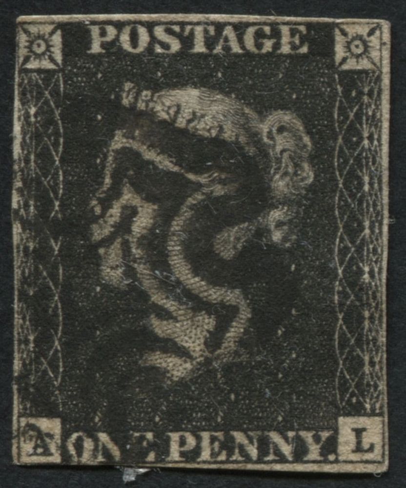 1840 1d Black AI plate 9, 4 close margins neat Black Maltese cross