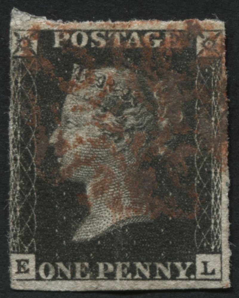 1840 1d Black EL, F/U Red Maltese cross