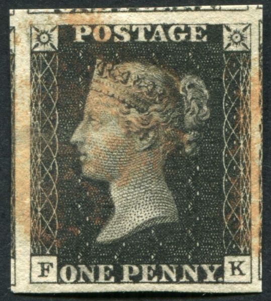 1840 1d Black FK plate 5, good to enormous margins showing parts of adjoining stamps- quite exceptional