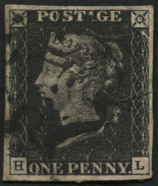 1840 1d Black HL used, poor