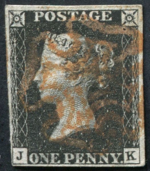 1840 1d Black JK 4 margins, fine Red Maltese cross