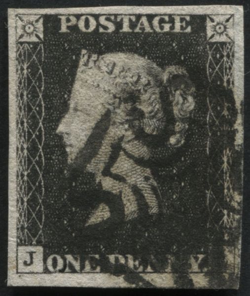 1840 1d Black JL plate 8, good to huge margins