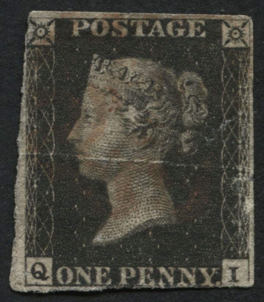 1840 1d Black QI, used with horizontal crease