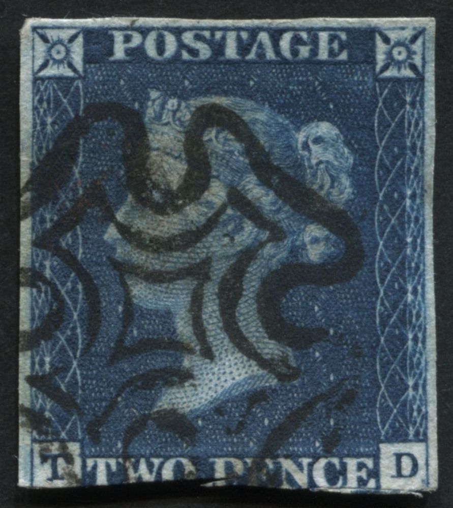 1840 2d Blue TD with 3 margins, superb colour