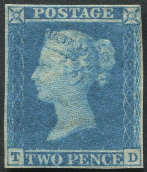 1841 2d Blue plate 3 TD, superb fresh mint with full margins and large part original gum - Cat. 4250