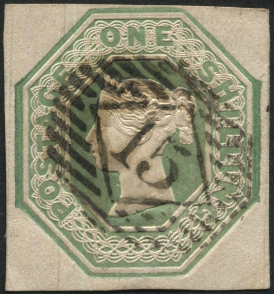 1847 1/- pale Green cut square and with good to large margins, London District 15