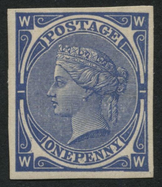 1879 Perkins Bacon Tender Essay 1d Blue imperforate