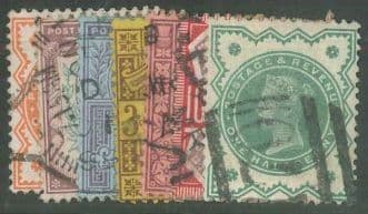 1887 QV SG197-214 (14) d - 1/- Jubilee set good used (Ref ES116)