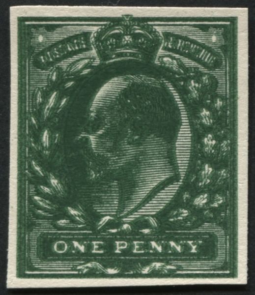 1905 One Penny plate proof, blotchy print on white card