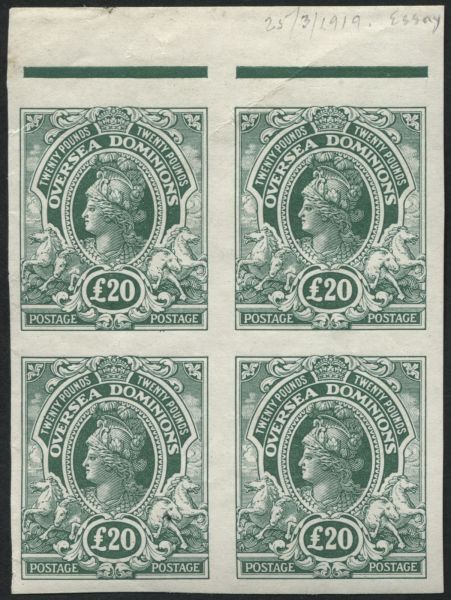 1919 20 Britannia overseas block of 4 plate proof - most attractive