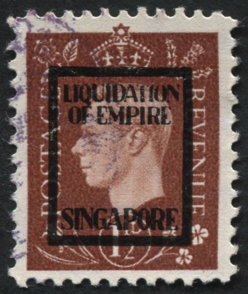 1944 Liquidation of Empire Singapore 1d Brown, used fine