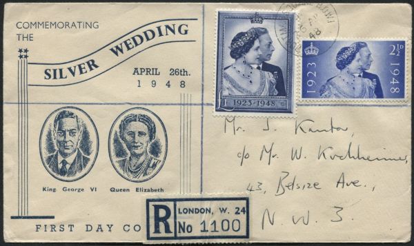 1948 Silver Wedding 26.4.1948, neat address First Day Cover, London FDI