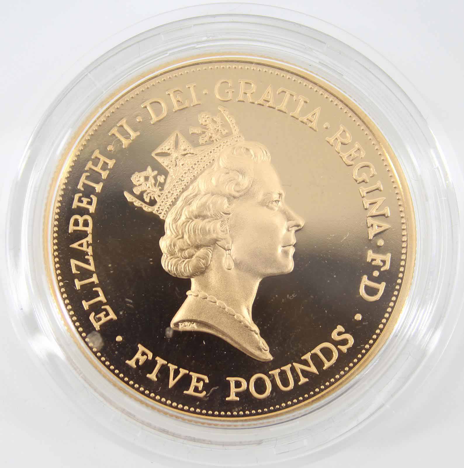 1990 UK 5 Gold Proof  The Queen's Mother 90th Birthday Coin