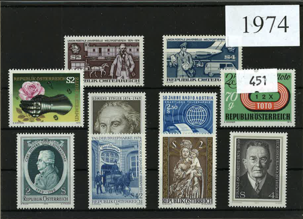 Austria Year Sets 1974 SG1694-1726 - 33 Stamps (+ 4 defs)