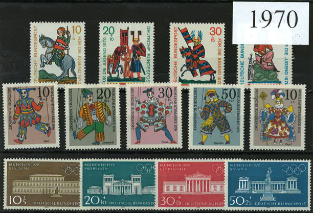 Germany Year Sets 1970 SG1535-1566 - 34 Stamps (+ 11 defs)