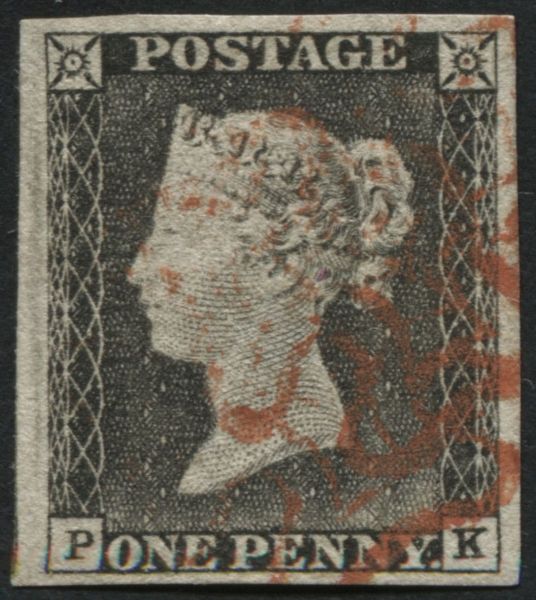 1d Black plate 1A PK, good to enormous margins showing portion of adjoining stamp - superb