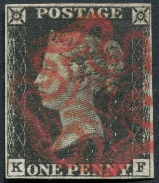 1d intense Black KF plate 1B, 4 clear margins Red Maltese cross