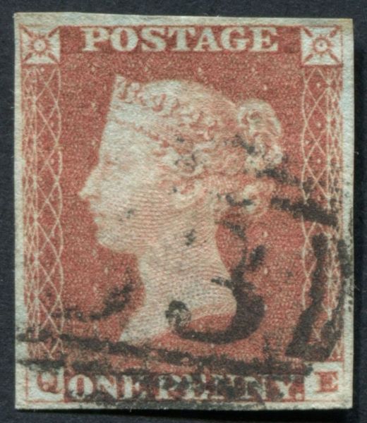 1d Red-Brown QE 4 clear margins, lovely cancel clear of Queens head