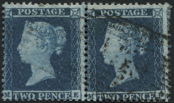 2d Blue, pair ME-MF, a lovely used pair,  ME is almost devoid of cancel