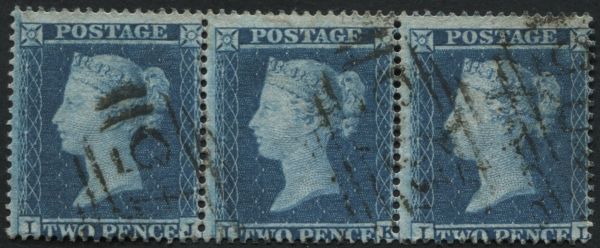 2d Blue plate 5 IJ-IL a magnificent strip of 3, lovely appearance, scarce multiple