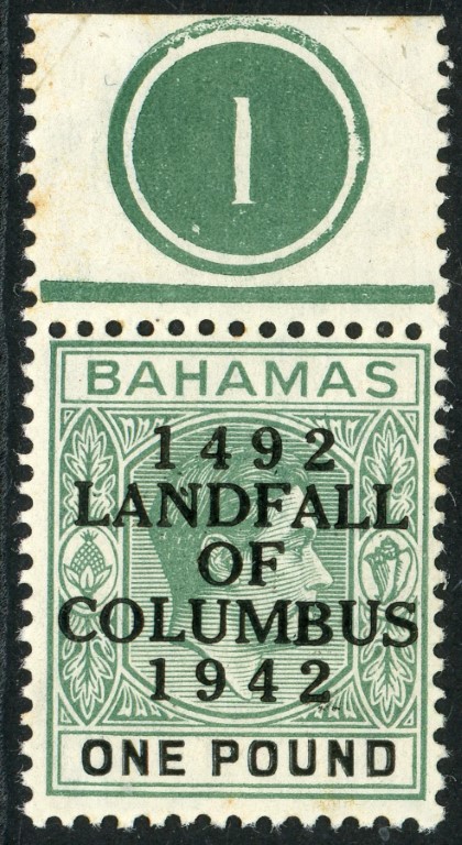 Bahamas 1942 SG.175 U/M marginal plate 1