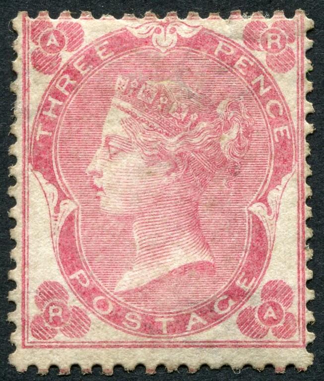 SG77 1862-64 3d pale Carmine Rose RA, mounted mint